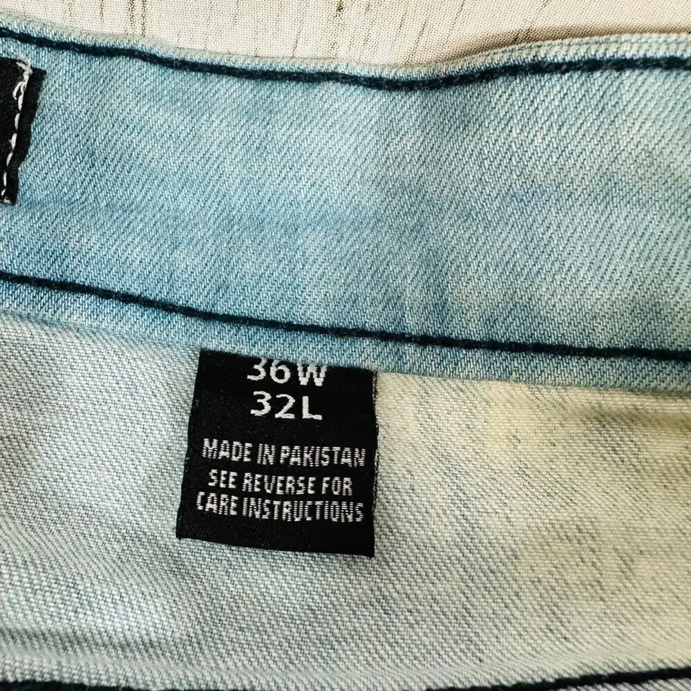 Focus Jeans Mens Blue Denim White Bleached Distressed 36W/32L - Picture 3 of 3